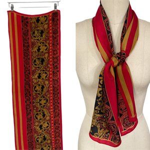 Vintage Vera Silk Scarf with Ethnic Motifs, Circles, and Lines